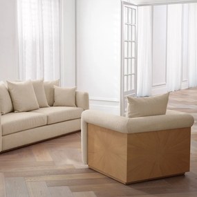 Fotoliu LUX furnir de stejar, tesatura Renato ecru, Amadeo