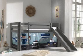 Pat copii cu tobogan și husă tematică „Poliție” pentru copii – Vipack Pino [Dimensiuni: 200x90x114 cm]