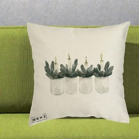 Perna Decorativa Lumanari in Borcane cu Eucalipt, 40x40 cm, Ecru, Husa Detasabila, Perna Inclusa, BEKZ®