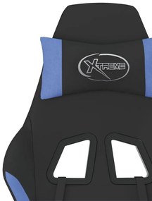 Scaun de gaming cu suport picioare, negru si albastru, textil 1, Negru si albastru, Cu suport de picioare