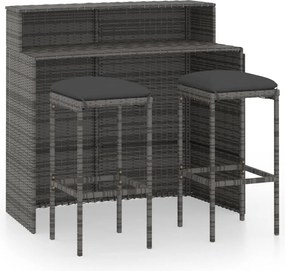 vidaXL Set mobilier bar de grădină cu perne, 3 piese, gri