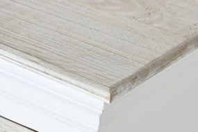 Comodă cu sertare și uși, vintage, din lemn de mango, alb, cu 4 sertare, 3 uși cu jaluzele și nișă, décapé, 80 x 115 x 40 cm, „Worn out White”