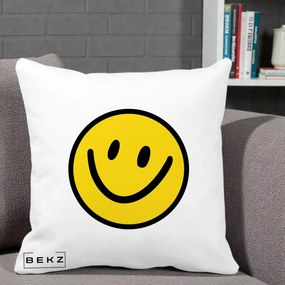 Perna Decorativa Smiley Face Galben Clasic, 40x40 cm, Alba Mata, Husa Detasabila, Perna Inclusa, BEKZ®