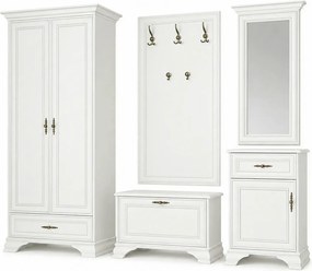 Mobilier hol cu oglinda IDENTO 2, alb, PAL melaminat, format din cuier