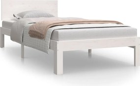 vidaXL Cadru de pat, alb, 90x200 cm, lemn masiv de pin