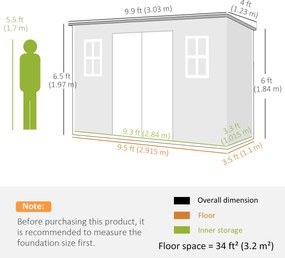 Outsunny Căsuță depozit 3,2m², șopron cu acoperiș în pantă, 303x123x197cm cu fereastră, ușă încuiabilă, orificiu de ventilație, podea | Aosom Romania