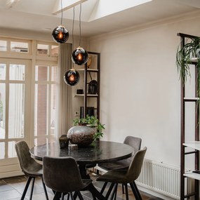 Lampă suspendată art deco aurie cu sticlă neagră cu 3 lumini - Pallon