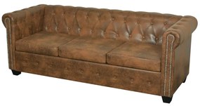 Canapea Chesterfield, 3 locuri, maro, piele ecologica