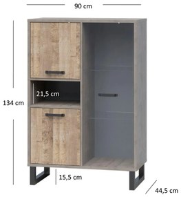 Vitrină Bennie (gri + Stejar nisipiu). 1052758