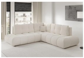 Colțar extensibil tapițat ALMADA, cu spațiu de depozitare integrat, în formă de L, pe partea dreaptă, bej