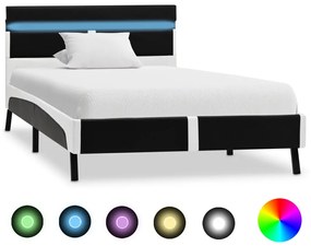 Cadru de pat cu LED, negru, 90 x 200 cm, piele artificiala Alb si negru, 90 x 200 cm