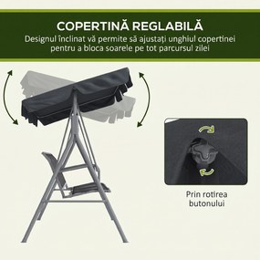 Outsunny Leagăn de grădină 3 locuri cu acoperiș parasolar reglabil și detașabil, șezut respirabil din poliester, capacitate 240 kg, 171x108x154 cm, gri închis | Aosom Romania