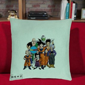 Perna Personalizata Dragon Ball Z Grup Complet, 40x40 cm, Verde Menta, Husa Detasabila, Perna Inclusa, BEKZ®