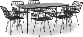 vidaXL Set mobilier de grădină, 7 piese, negru, poliratan