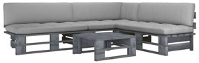 3066699 vidaXL Set mobilier din paleți cu perne, 4 piese, gri, lemn pin tratat