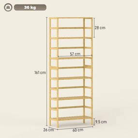 HOMCOM Raft de bambus cu 6 niveluri, cu rafturi reglabile, 60x26x161 cm | Aosom Romania
