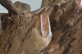 Masă dining rotundă din rădăcină de teak cu blat din sticlă securizată, 160×160×76 cm, „Raiz"