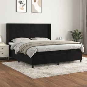 Pat box spring cu saltea, negru, 180x200 cm, catifea Negru, 180 x 200 cm, Design simplu