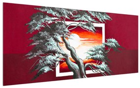 Tablou modern cu copac și răsărit de soare (120x50 cm), în 40 de alte dimensiuni noi