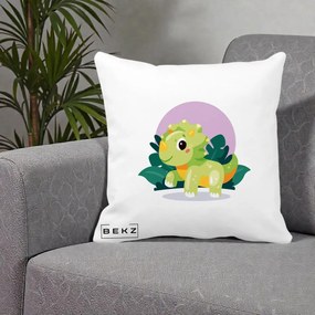 Perna Decorativa Triceratops Kawaii Verde, 40x40 cm, Alba Mata, Husa Detasabila, Perna Inclusa, BEKZ®