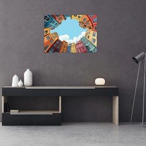 Tablou pe sticlă - Între case (70x50 cm)