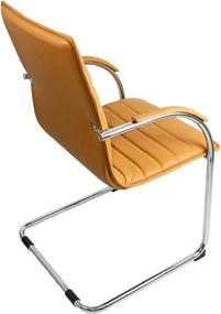 Scaun pentru așteptare bej OFF 835 din piele ecologică și cadru metalic cromat cu brațe