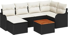 vidaXL Set de canapele pentru grădină cu pernă 7 pcs Negru poliratan