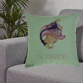 Perna Personalizata Zodiac Scorpion Cowgirl, 40x40 cm, Verde, Husa Detasabila, Perna Inclusa, BEKZ®