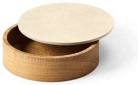 Cutie de depozitare crem-în culoare naturală din lemn și din piele ecologică cu capac, decorativă ø 11x3,5 cm Circle Nupo – LIND DNA