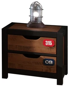 Set Mobilier Cameră Copii ALEX, 5 Piese, Pat 90x200 cm, Somieră Inclusă, Pin Masiv și Metal Negru – Vipack