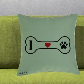 Perna Personalizata I Love Dog Os si Labuta, 40x40 cm, Verde, Husa Detasabila, Perna Inclusa, BEKZ®