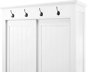 Dulap de hol cu uși glisante și compartiment pentru pantofi integrat, sistem de depozitare multifuncțional cu cârlige, 100x50x180 cm, Alb