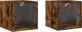 vidaXL Noptiere cu uși din sticlă, 2 buc., stejar fumuriu, 35x37x35 cm