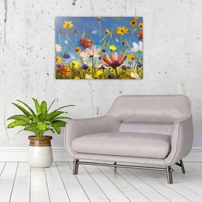 Tablou pe sticlă cu luncă înflorită (70x50 cm)