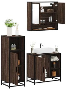 vidaXL Set mobilier de baie, 3 piese, stejar maro, lemn prelucrat