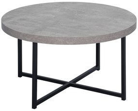 HOMCOM Masă de cafea rotundă cu efect beton ceruit din lemn și metal, Ø 80 x 45 cm, suport încrucișat | Aosom Romania