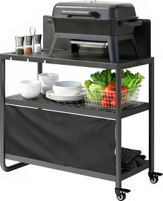 Outsunny Căruț pentru grătar Servantă de grădină mobilă cu paravânt 3 niveluri husă Oxford 100x46x110cm Negru | Aosom Romania