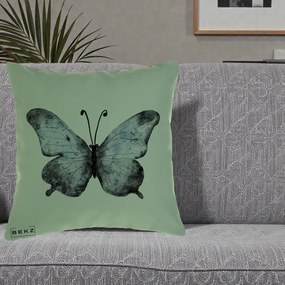 Perna Decorativa Fluture Acuarela Albastru-Gri, 40x40 cm, Verde, Husa Detasabila, Perna Inclusa, BEKZ®