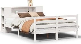 vidaXL Pat cu bibliotecă fără saltea, alb, 150x200 cm, lemn masiv pin