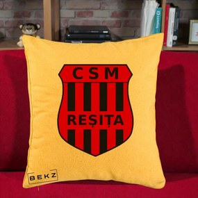 Perna Personalizata CSM Resita Fotbal, 40x40 cm, Galben, Husa Detasabila, Perna Inclusa, BEKZ®