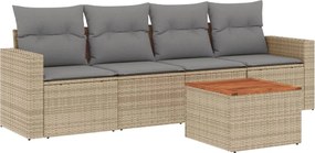 vidaXL Set canapele de grădină cu perne, 5 piese, bej, poliratan