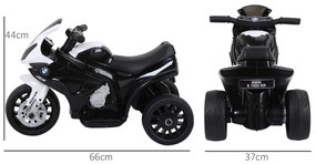 HOMCOM Motocicletă Electrică pentru Copii Licențiată BMW, 3 Roti, Baterie 6V, Alb și Negru | Aosom Romania