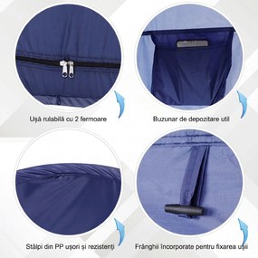 Outsunny Cort de Duș Pop Up Impermeabil cu Intrare cu Fermoar, 100x100x185 cm, Albastru | Aosom Romania
