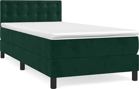 vidaXL Pat box spring cu saltea, verde închis, 100x200 cm, catifea