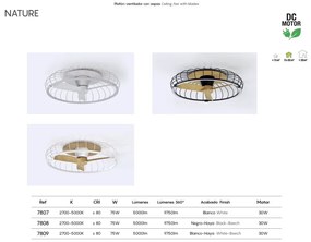 Lustra LED Smart cu Ventilator si telecomanda NATURE alb/fag