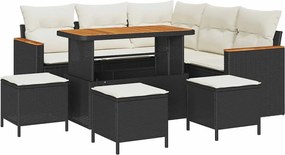 vidaXL Set de canapele pentru grădină cu pernă Negru Rattan poli