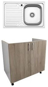 Set Masca Chiuveta Karo, Stejar Sonoma Inchis/Alb, 80 x 50 x 80 cm, Chiuveta Inox, Cuva dreapta