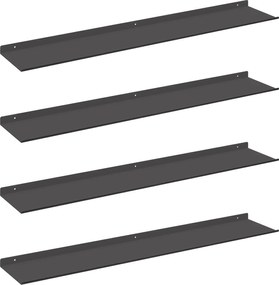 vidaXL Raft suspendat Pe perete 4 pcs Negru 100 x 18 x 2,5 cm Oțel