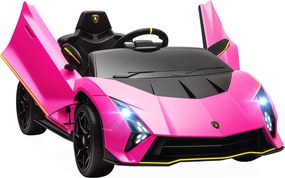 AIYAPLAY Mașină Electrică pentru Copii 3-6 Ani 12V Lamborghini Autentica, 2 Motoare, Uși Tip Foarfecă, Suspensii, Roz | Aosom Romania