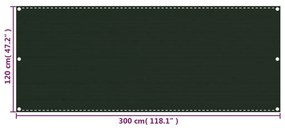 Paravan pentru balcon, verde inchis, 120x300 cm, HDPE Verde inchis, 120 x 300 cm